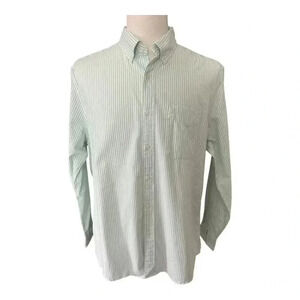 American Eagle Men's Large Green Striped Oxford Shirt‎ Long Sleeve Classic Fit
